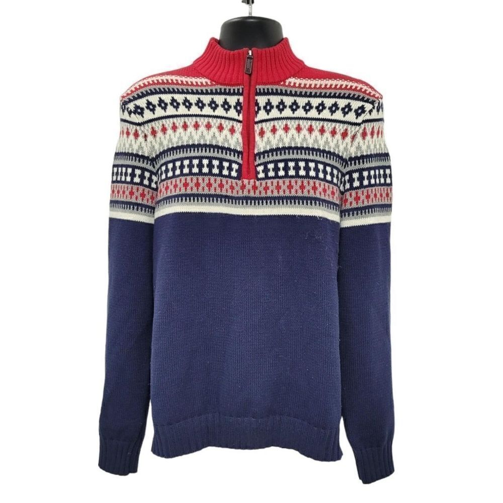 2/$20 Izod Navy Blue & Red Knitted Sweater Size: M